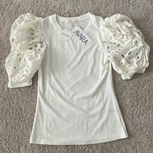 NWT white puff sleeve eyelet top
